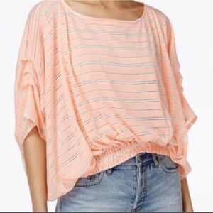 Free People‎ Azalea Top Pink and White Stripe Dolman Size M Oversized
